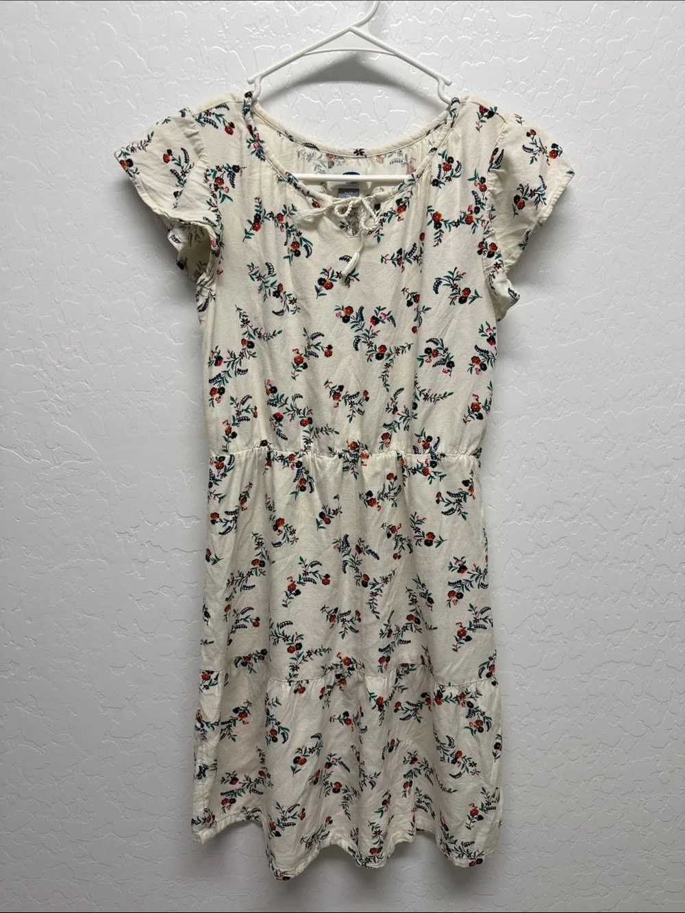 Old Navy Cream Floral Tie-Neck Midi Dress